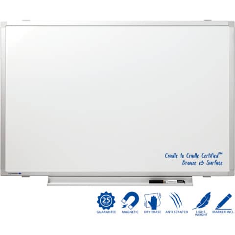 Whiteboard Legamaster Professional 7-100048, 100 x 75 cm, emalliert, Alurahmen, senk- oder waagerechte Wandbefestigung