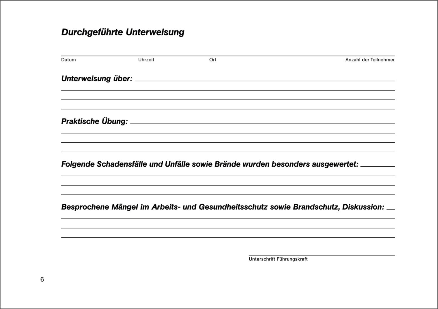Unterweisungsbuch für die betriebliche Unfallverhütung, 48 Seiten, DIN A5 quer Unterweisungsbuch für die betriebliche Unfallverhütung, 48 Seiten, DIN A5 quer