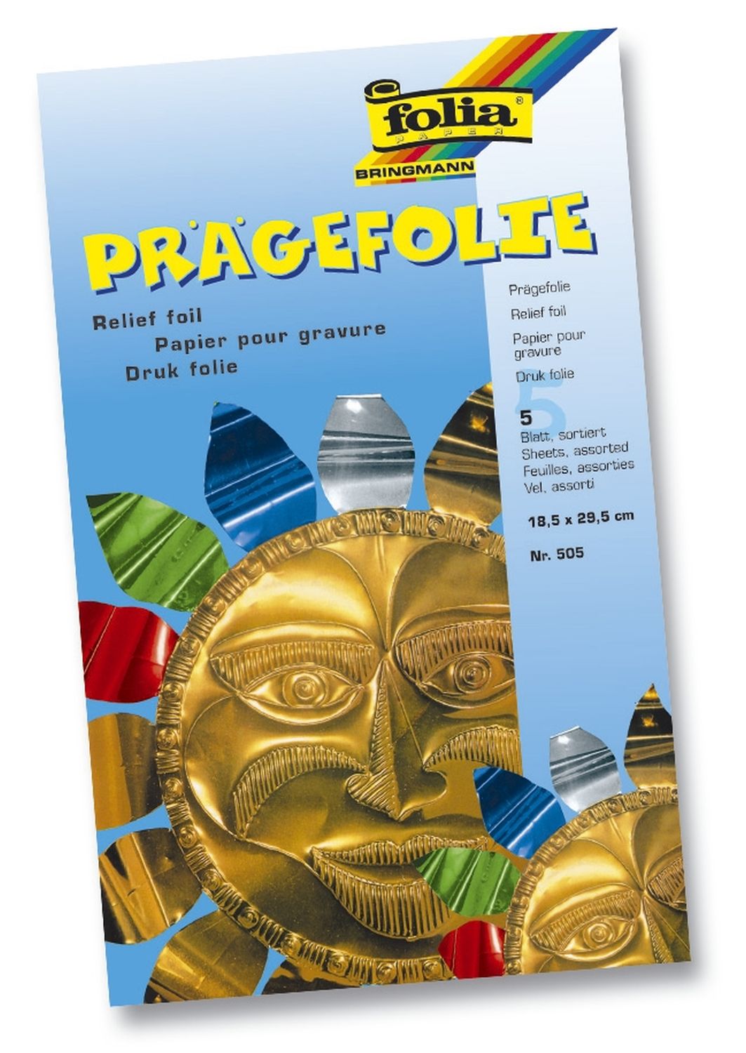 Prägefolie Mappe - 18,5 x 29 cm, farbig sortiert, 5 Blatt