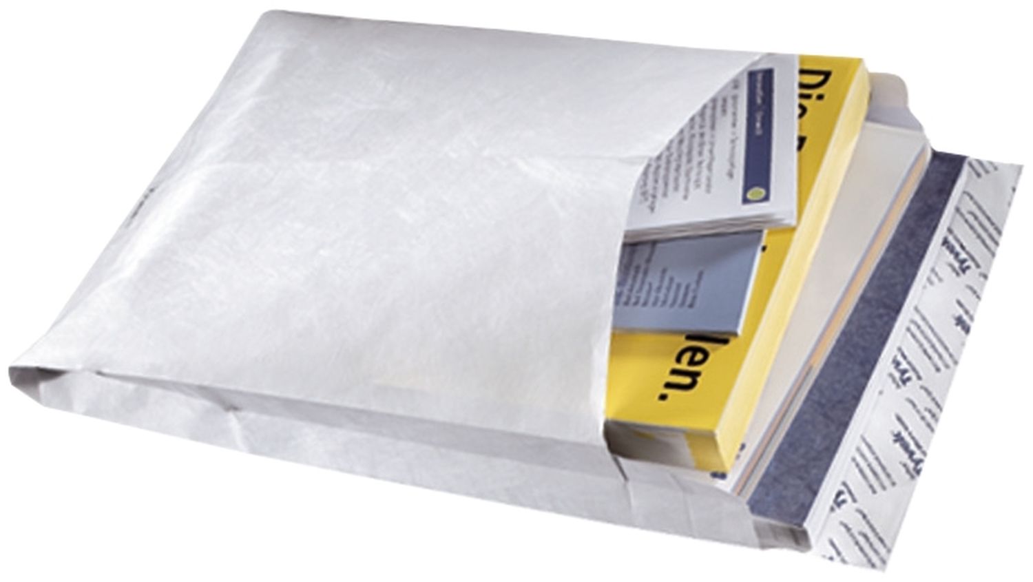Faltentaschen aus Tyvek® 30001144 B4, mit 38 mm Falte, Spitzboden, 55 g/qm, weiß, 100 Stück Faltentaschen aus Tyvek® 30001144 B4, mit 38 mm Falte, Spitzboden, 55 g/qm, weiß, 100 Stück