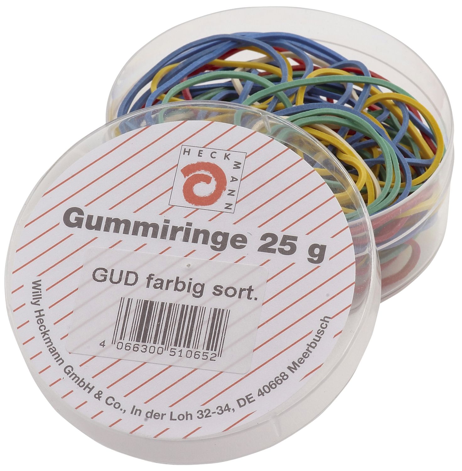 Gummiringe - farbig sortiert, Dose mit 25g Gummiringe - farbig sortiert, Dose mit 25g