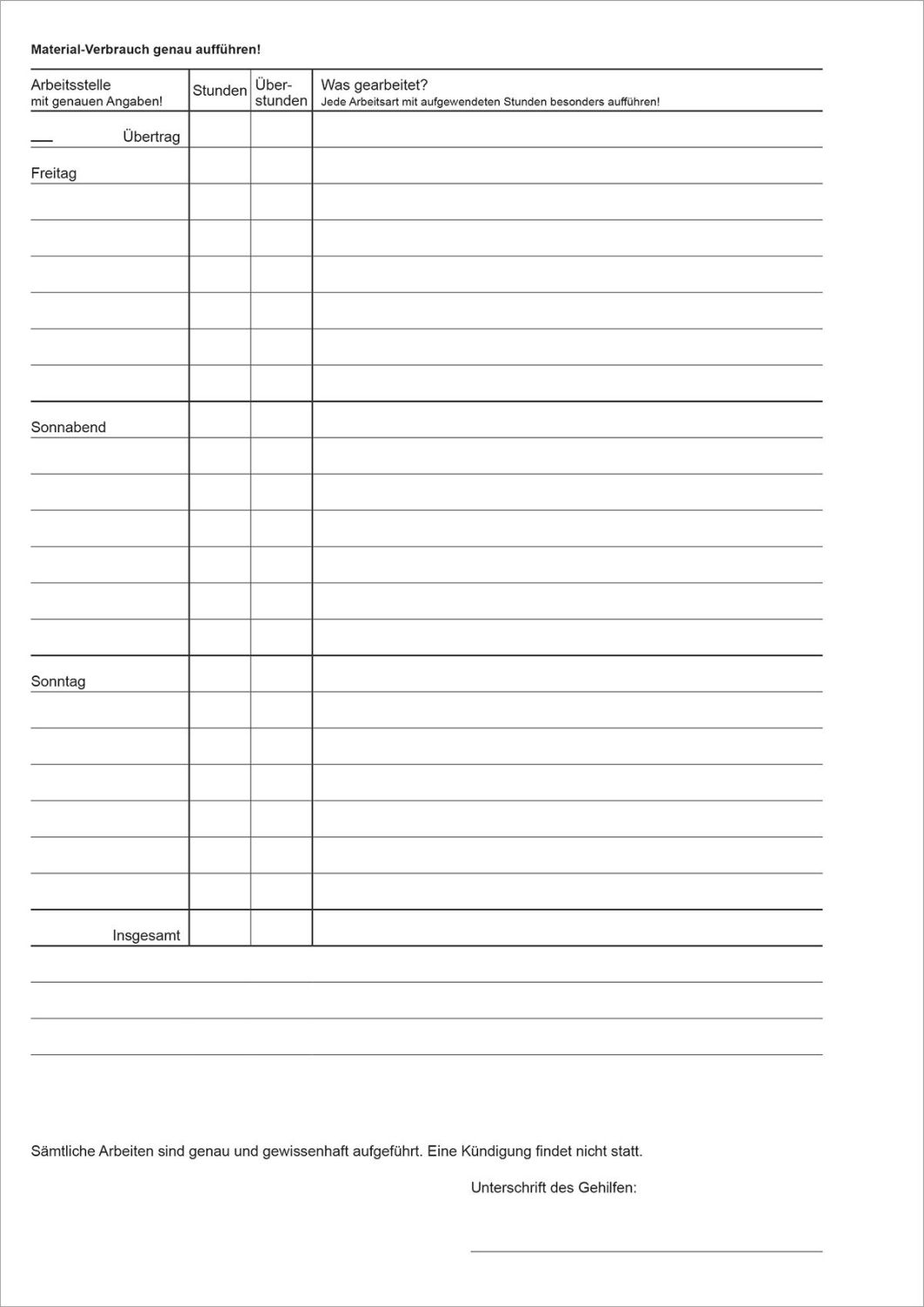 Wochenzettel - Block, 100 Blatt, DIN A4, Montag - Sonntag Wochenzettel - Block, 100 Blatt, DIN A4, Montag - Sonntag