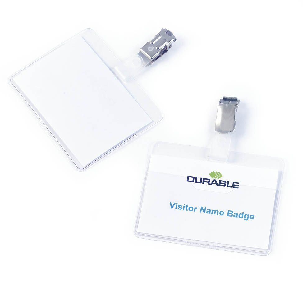 Namensschild mit drehbarem Clip, transparent, 90 x 60 mm, 25 Stück Namensschild mit drehbarem Clip, transparent, 90 x 60 mm, 25 Stück