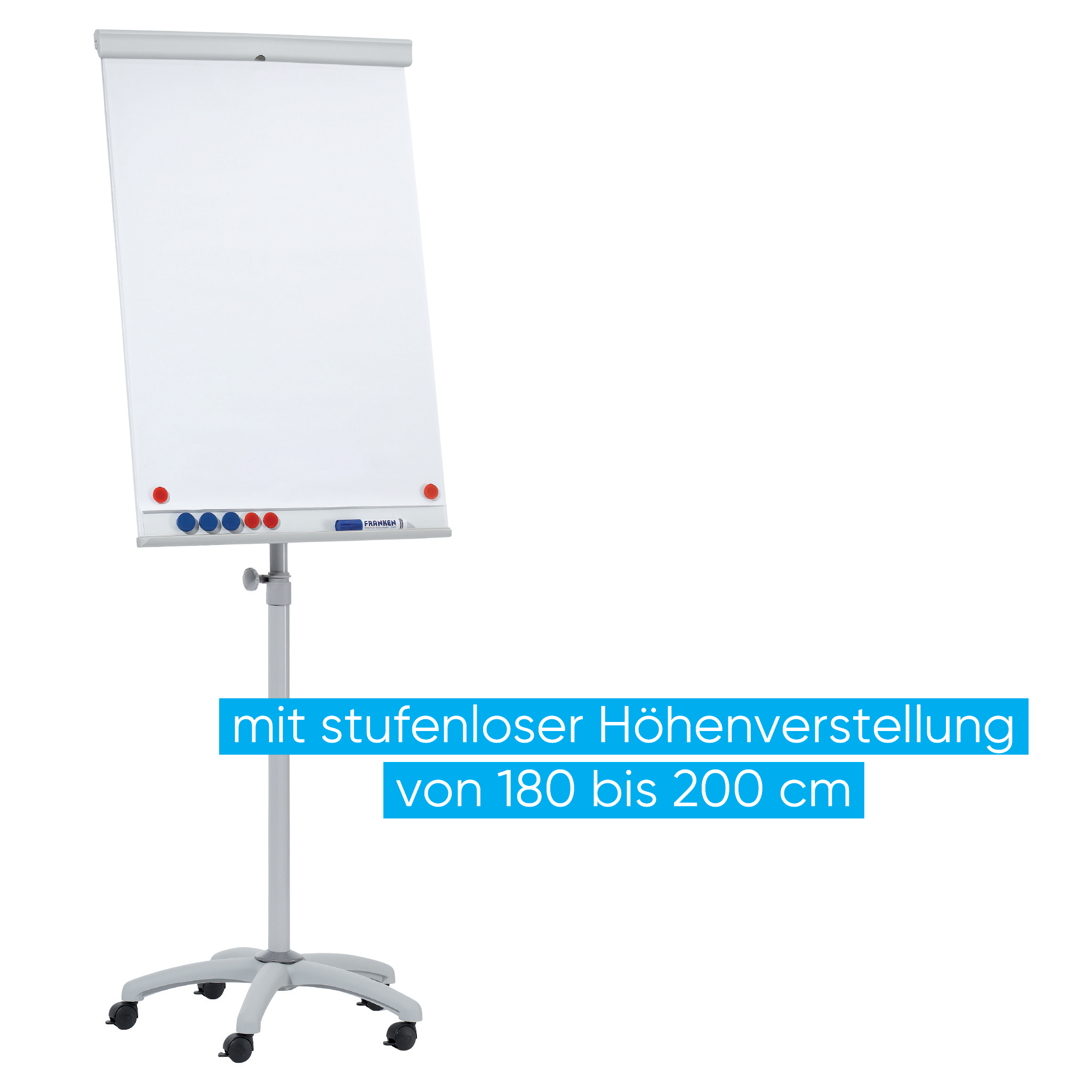 Flipchart Franken X-tra!Line Mobil EL-FC31, Strenfuß mit Rollen, höhenverstellbar, 68 x 105 cm