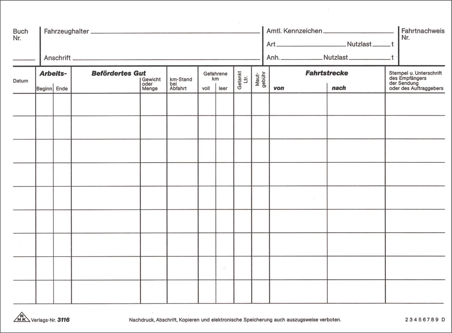 Fahrtenbuch für Lkw - SD, 2 x 25 Blatt, DIN A5 quer Fahrtenbuch für Lkw - SD, 2 x 25 Blatt, DIN A5 quer