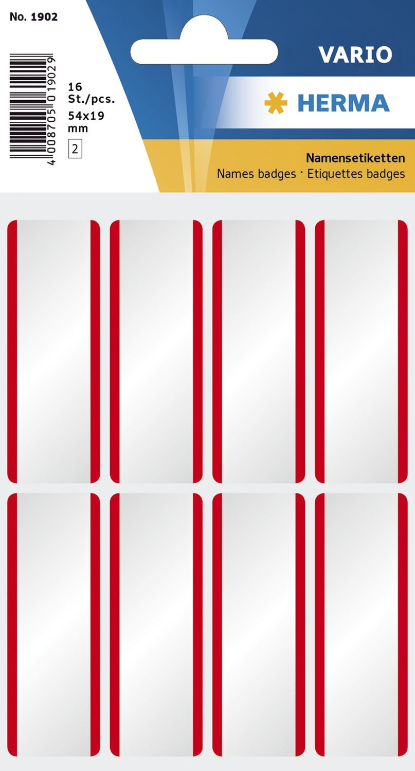 1902 Namensetiketten weiß/rote Streifen 54x19 mm ablösbar Acetatseide 16 St.