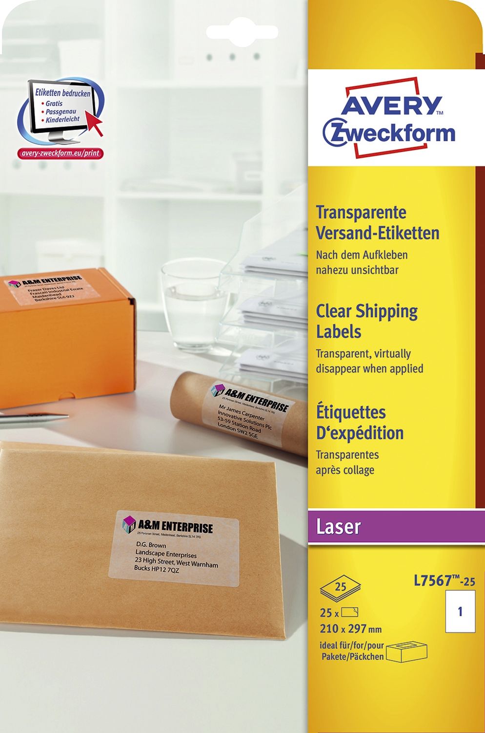 L7567-25 Versand-Etiketten (A4, 25 Stück, 210 x 297 mm) 25 Blatt transparent L7567-25 Versand-Etiketten (A4, 25 Stück, 210 x 297 mm) 25 Blatt transparent