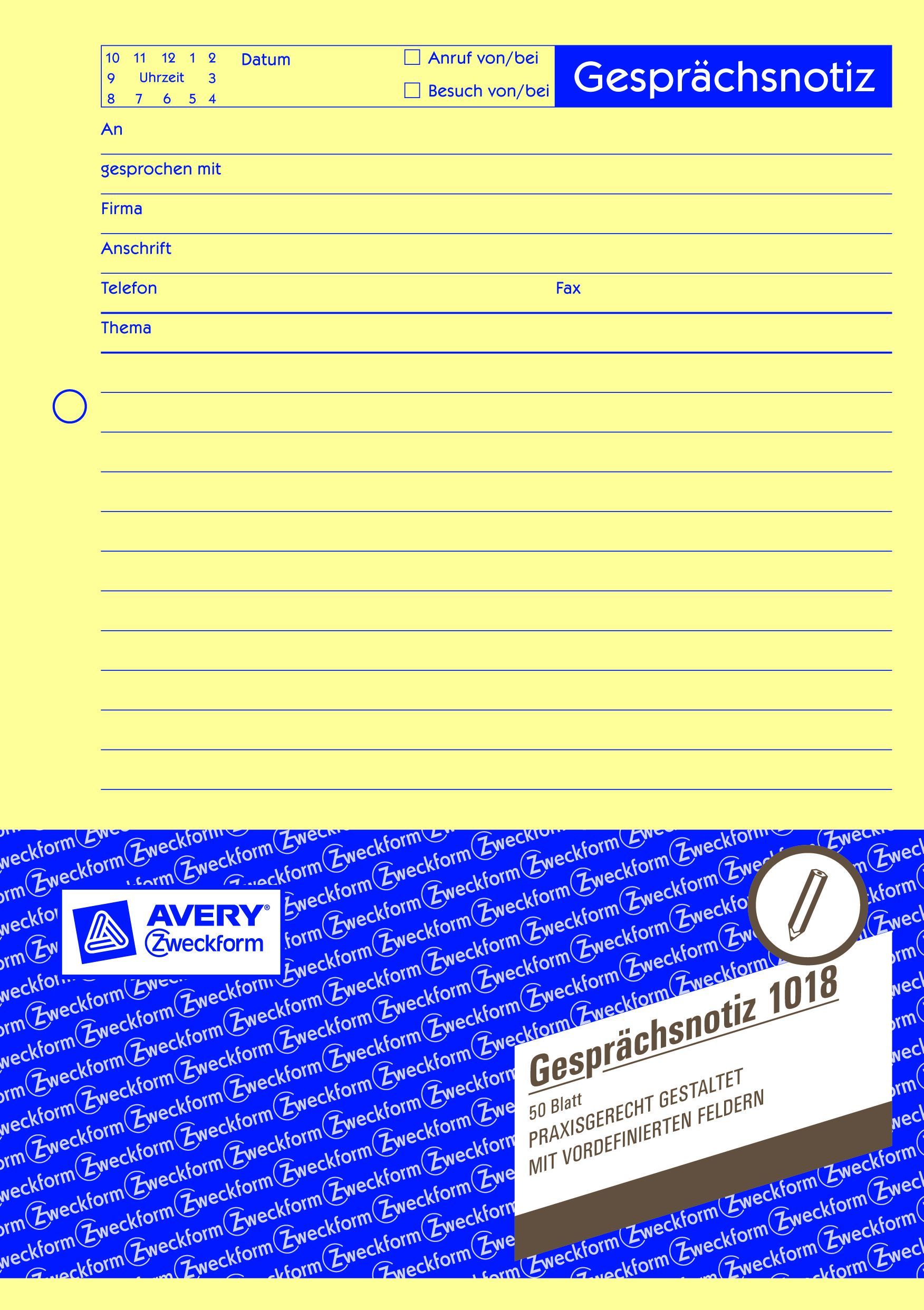 1018 Gesprächsnotiz, DIN A5, vorgelocht, 50 Blatt, gelb 1018 Gesprächsnotiz, DIN A5, vorgelocht, 50 Blatt, gelb