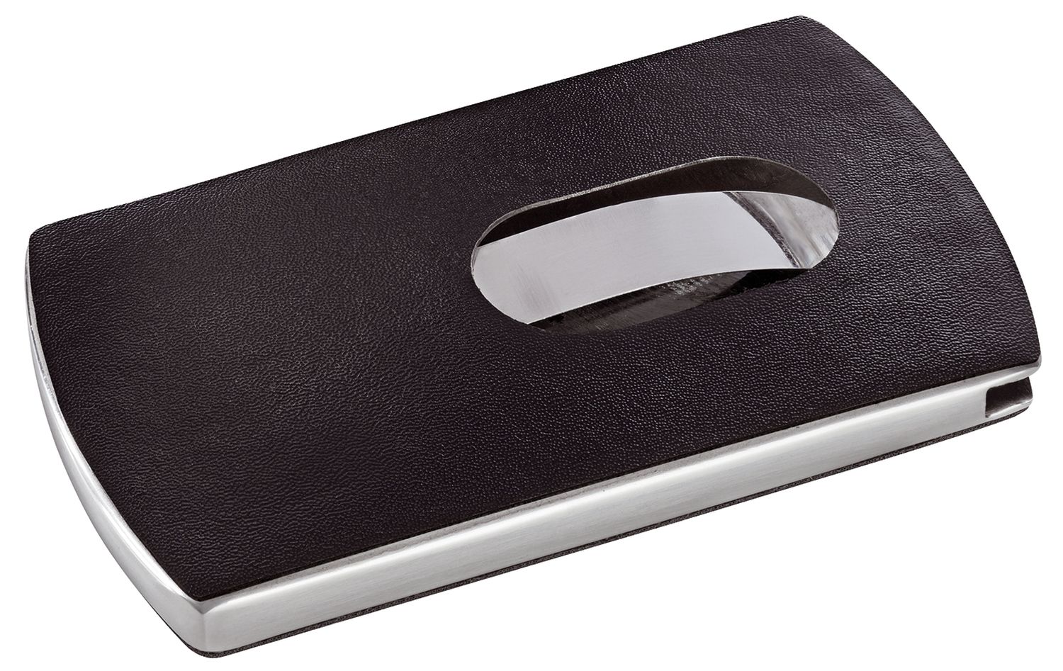 Visitenkarten-Etui Snap - 101 x 60 x 13 mm, schwarz/silber, Lederoptik