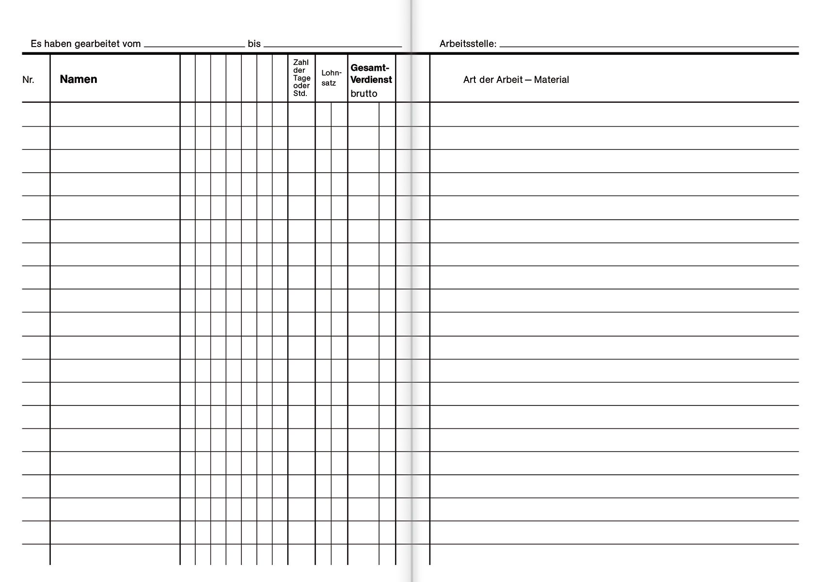 Taschenlohnbuch für mehrere Arbeiter (Polierbuch) - 170 x 120 mm, 48 Blatt