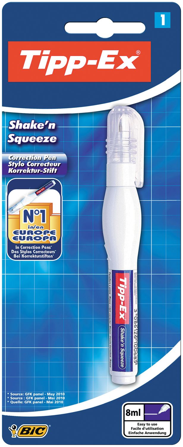 Korrekturstift Shake´n Squeeze, 8 ml, weiß, Blister à 1 Stück