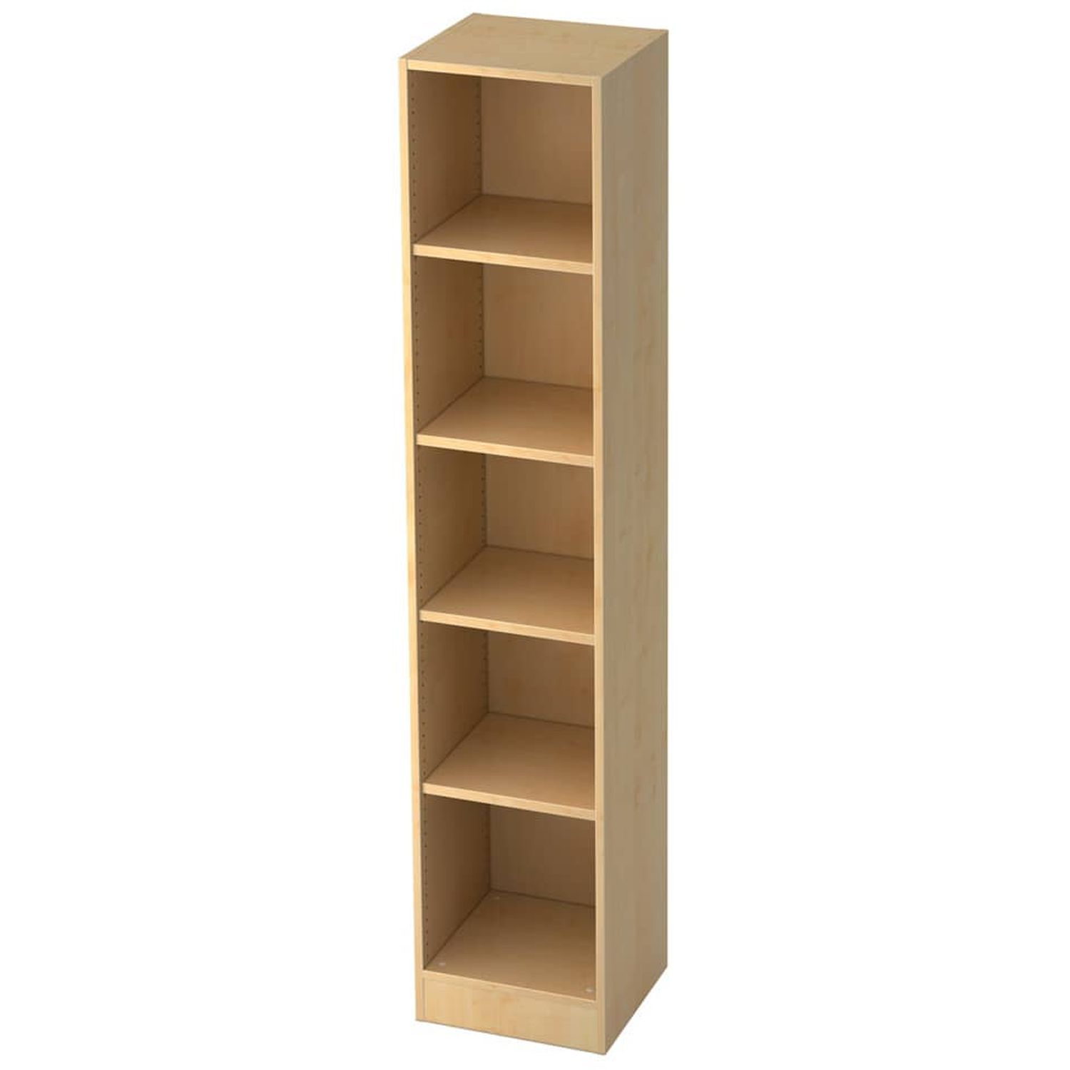 Regal - schmal, 5OH, 40,6 cm breit, Sockelblende, Ahorn, mit Montageservice Regal - schmal, 5OH, 40,6 cm breit, Sockelblende, Ahorn, mit Montageservice