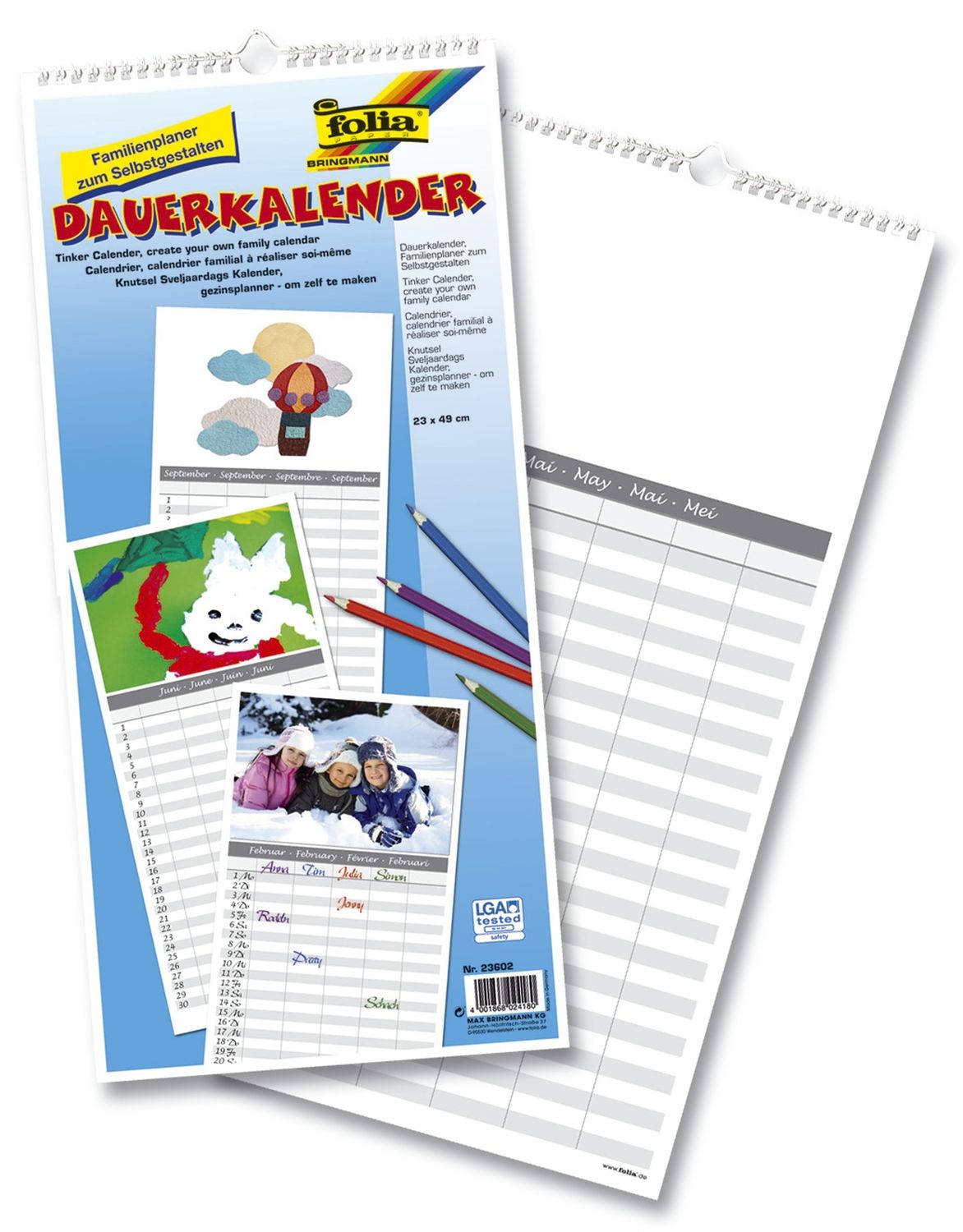 Bastelkalender "Familienkalender" - 23 x 49 cm, weiß, max. 5 Familienmitglieder, 13 Blatt + 1 zusätzliches Deckblatt Bastelkalender "Familienkalender" - 23 x 49 cm, weiß, max. 5 Familienmitglieder, 13 Blatt + 1 zusätzliches Deckblatt