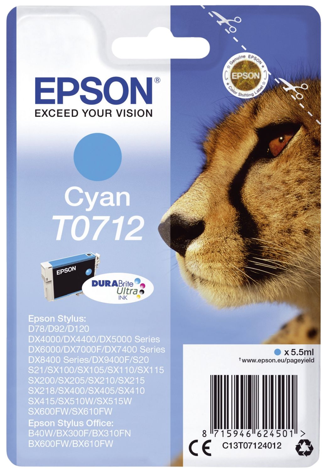 Original Epson Tintenpatrone cyan (C13T07124012,T0712,T07124012)