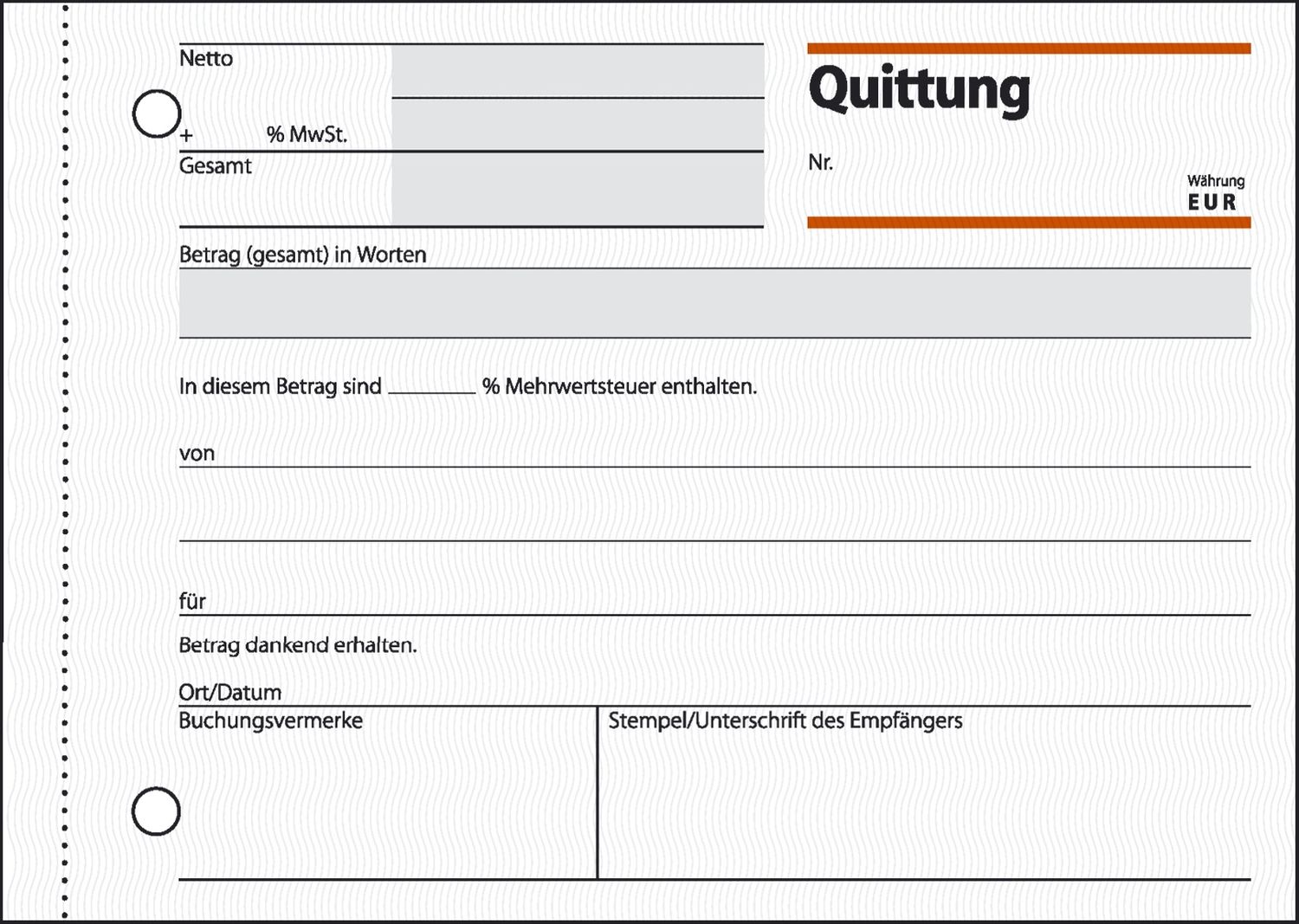 Quittungen mit Sicherheitsdruck - A6 quer, MP, BL, 50 Blatt Quittungen mit Sicherheitsdruck - A6 quer, MP, BL, 50 Blatt