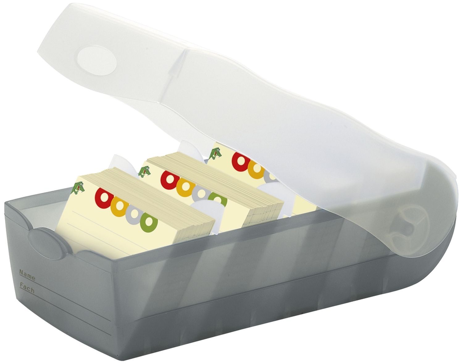 Karteibox CROCO - A8 quer, für 500 Karten, grau-transluzent Karteibox CROCO - A8 quer, für 500 Karten, grau-transluzent