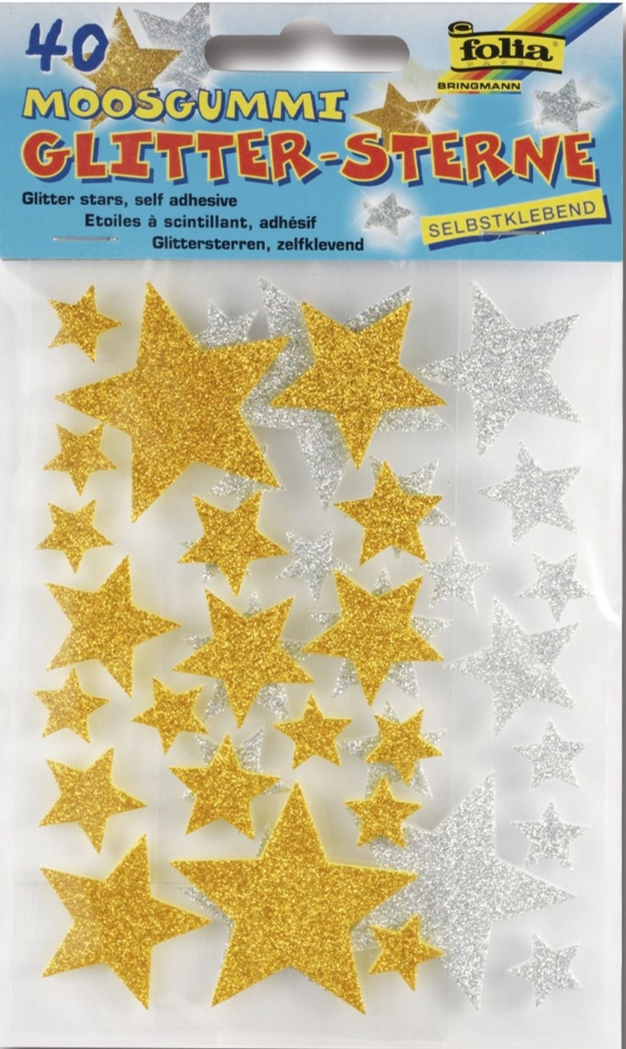 Moosgummi Glitter Sticker - 40 Sterne sortiert, selbstklebend