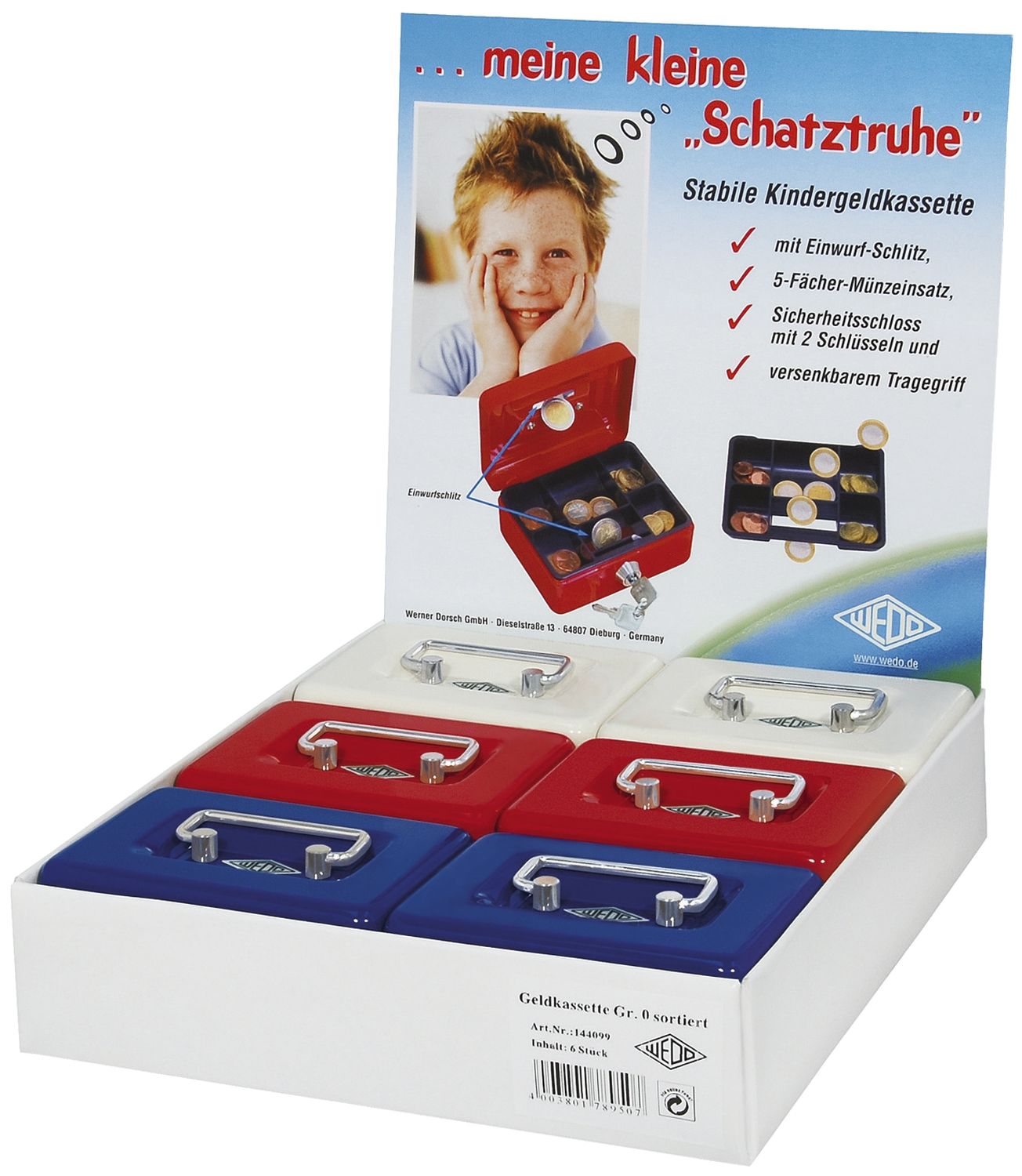 Kindergeldkassette - 12,5 x 6,3 x 9,5 cm, farbig sortiert Kindergeldkassette - 12,5 x 6,3 x 9,5 cm, farbig sortiert