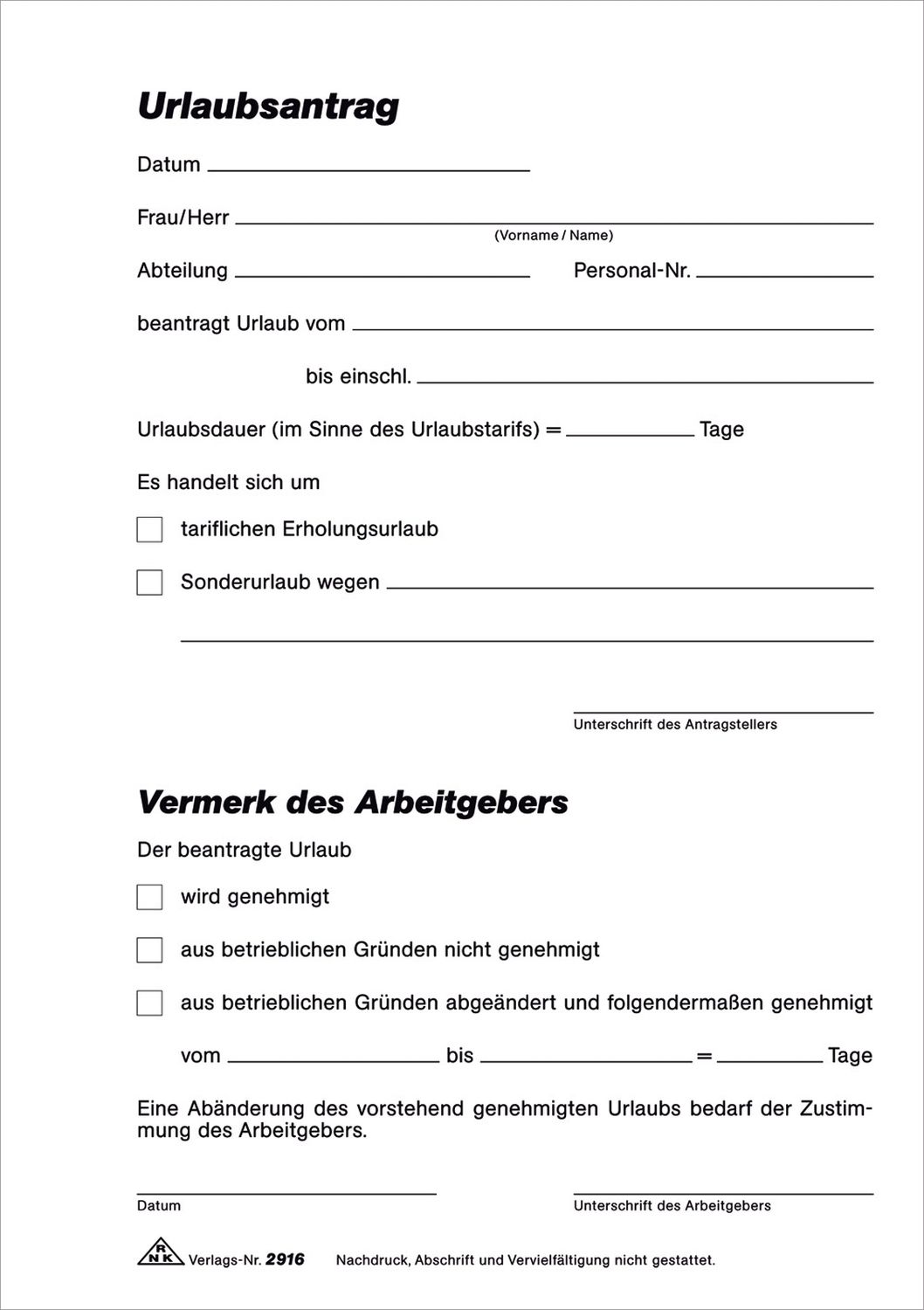 Urlaubsantrag - Block - SD, 2 x 40 Blatt, DIN A5 Urlaubsantrag - Block - SD, 2 x 40 Blatt, DIN A5