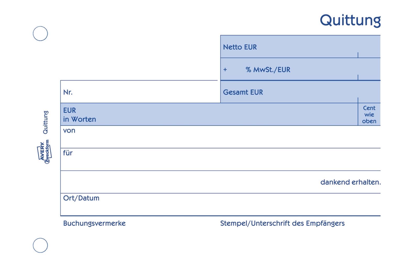 1250 Quittung MwSt. separat ausgewiesen - A6 quer, MP, fälschungssicher, 100 Blatt, weiß 1250 Quittung MwSt. separat ausgewiesen - A6 quer, MP, fälschungssicher, 100 Blatt, weiß