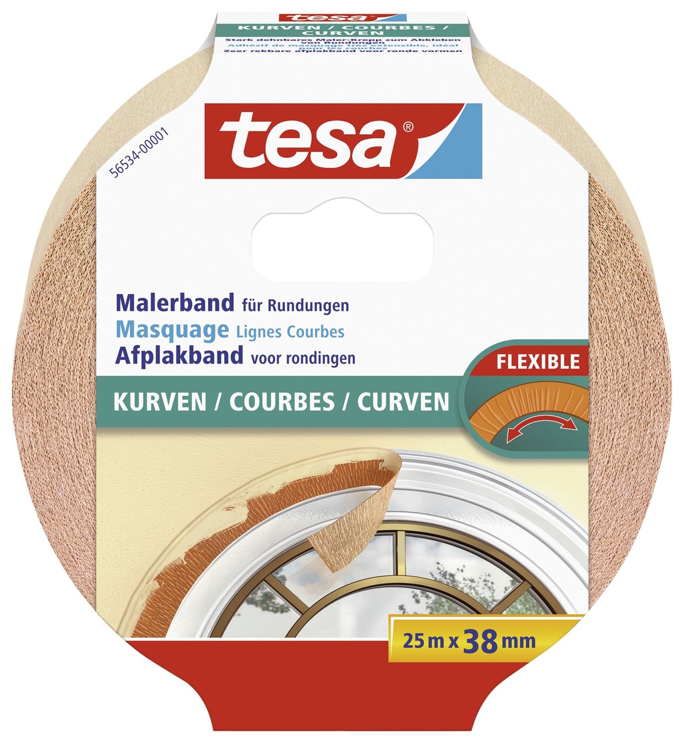 Papier-Klebeband Maler-Krepp für Rundungen - 25 m x 38 mm, beige Papier-Klebeband Maler-Krepp für Rundungen - 25 m x 38 mm, beige