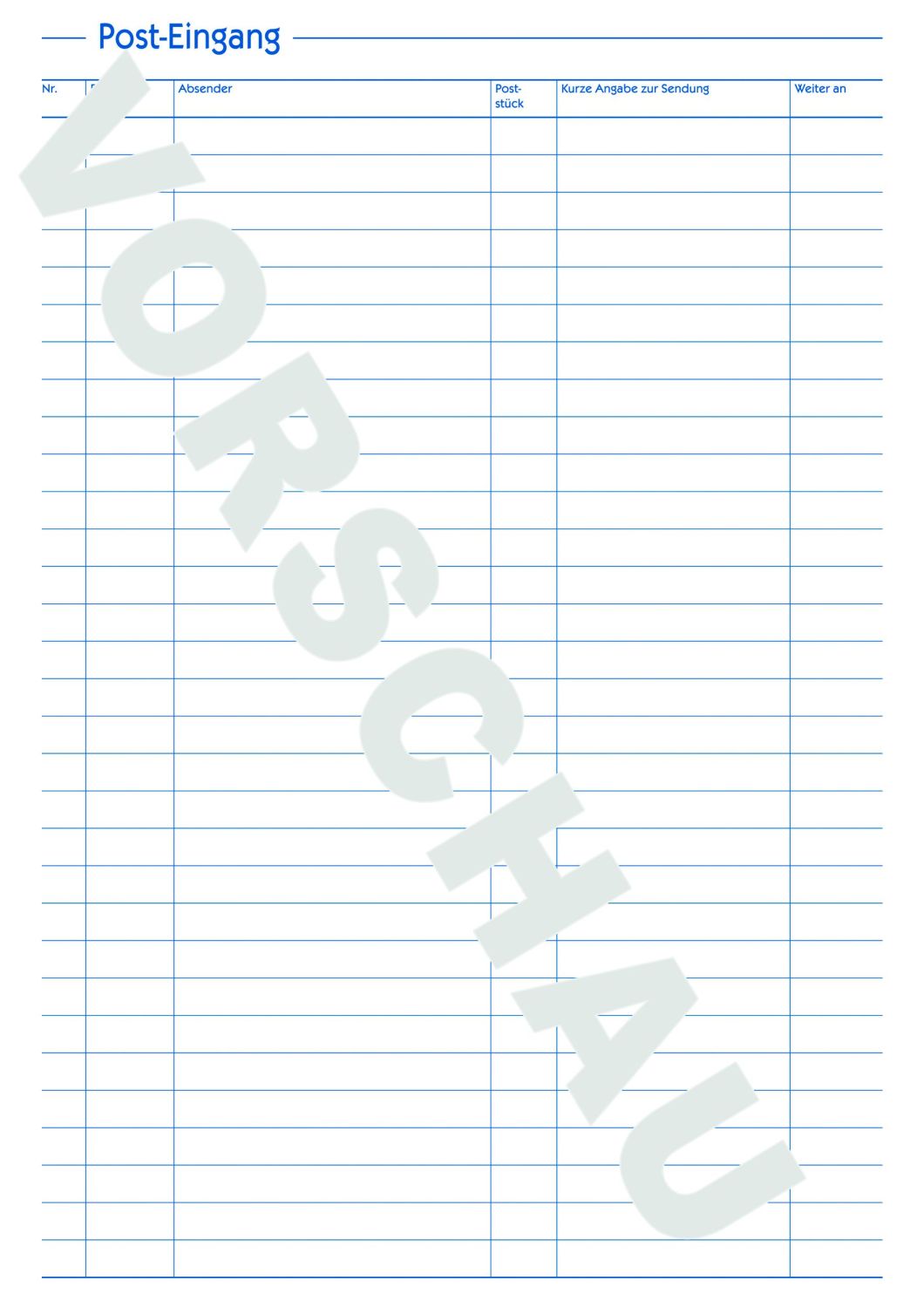 931 Post-Ein-/Ausgangsbuch - A4, beidseitig bedruckt, 50 Blatt, weiß 931 Post-Ein-/Ausgangsbuch - A4, beidseitig bedruckt, 50 Blatt, weiß