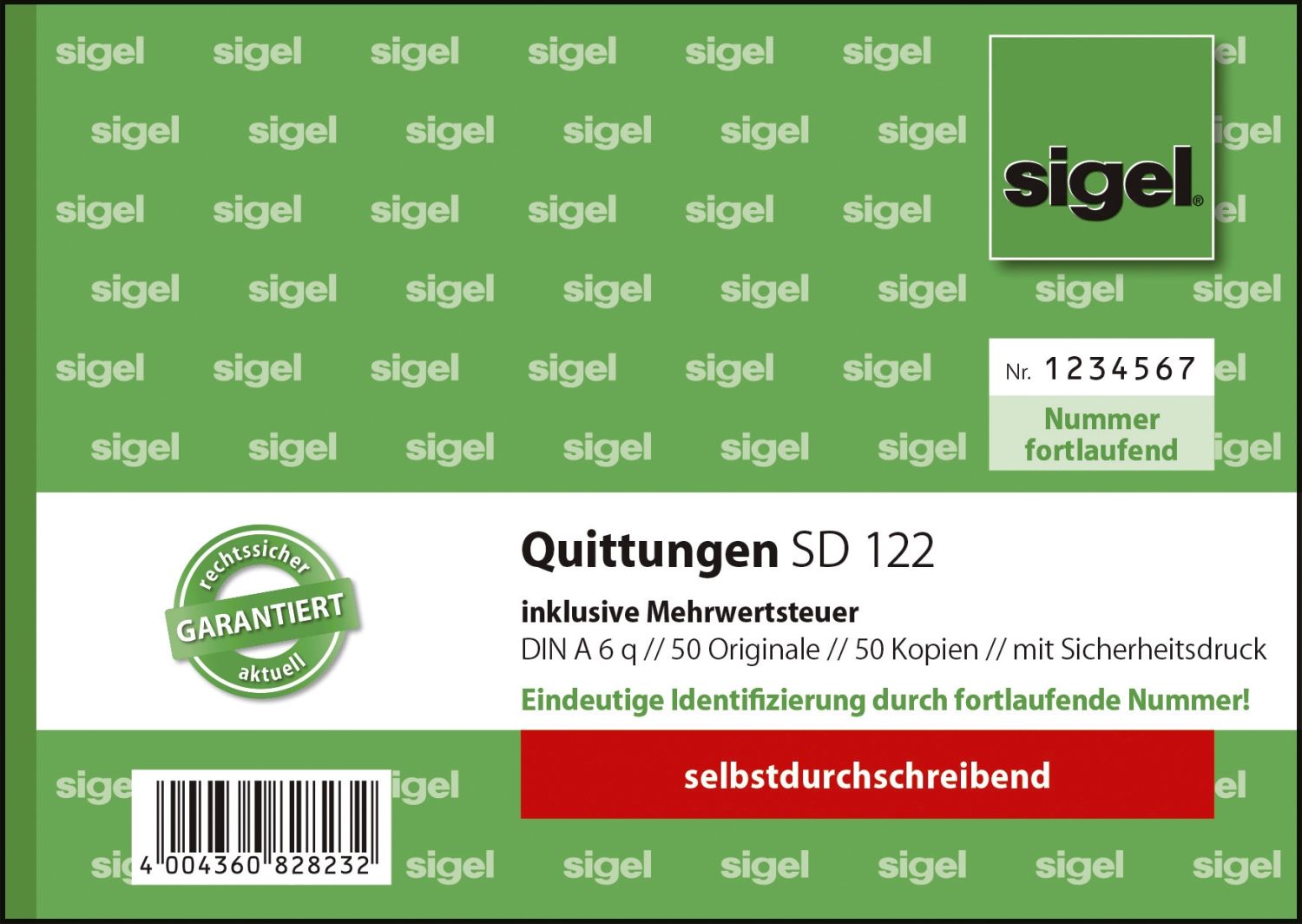 Quittung inkl. MwSt. mit Sicherheitsdruck - A6 quer, SD, 2 x 50 Blatt Quittung inkl. MwSt. mit Sicherheitsdruck - A6 quer, SD, 2 x 50 Blatt
