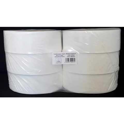 Toilettenpapier Brillian Gigant Premium 186042010, 2-lagig, 360 m, Ø 26,2 cm, hochweiß, 6 Rollen Toilettenpapier Brillian Gigant Premium 186042010, 2-lagig, 360 m, Ø 26,2 cm, hochweiß, 6 Rollen