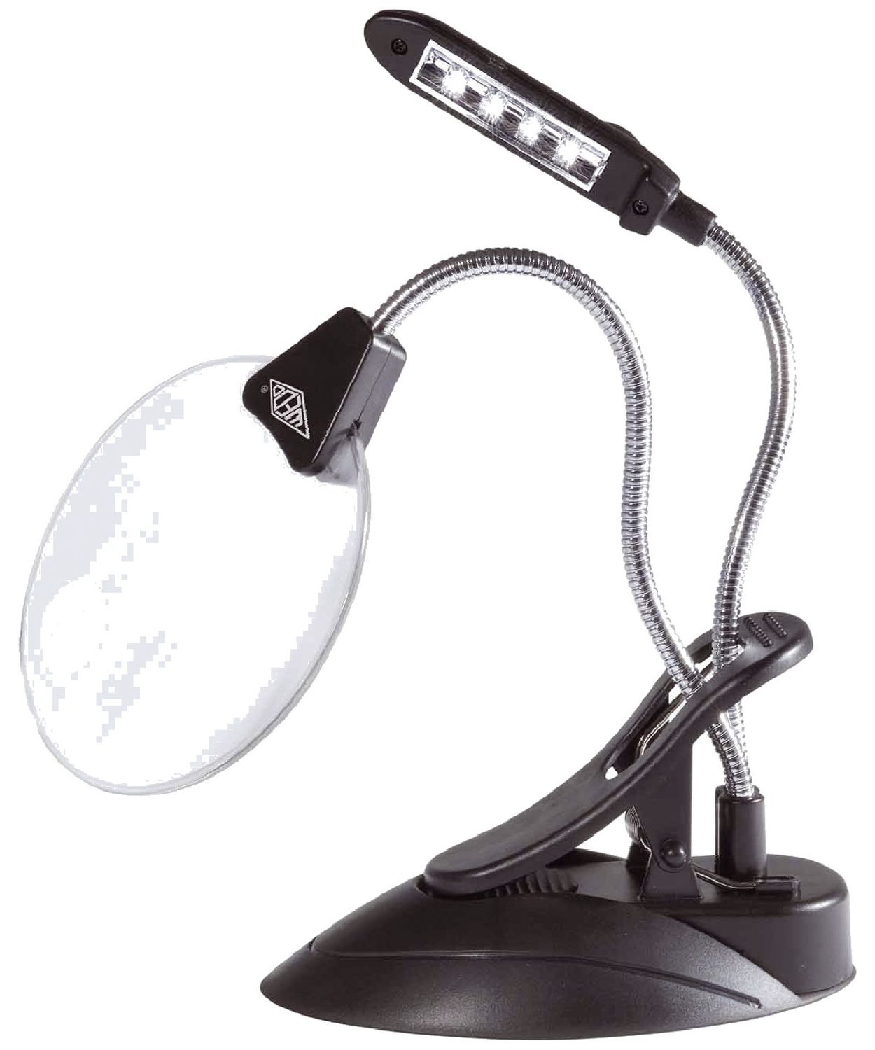 Tischlupe Ø 10,2 cm mit LED-Licht - 2-/4-fach, schwarz