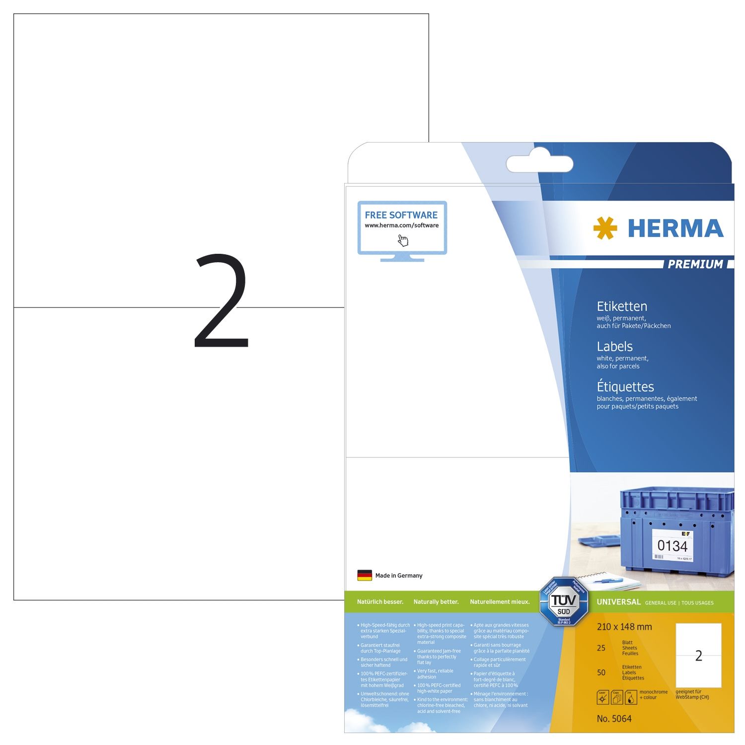5064 Etiketten Premium A4, weiß 210x148 mm Papier matt 50 St.