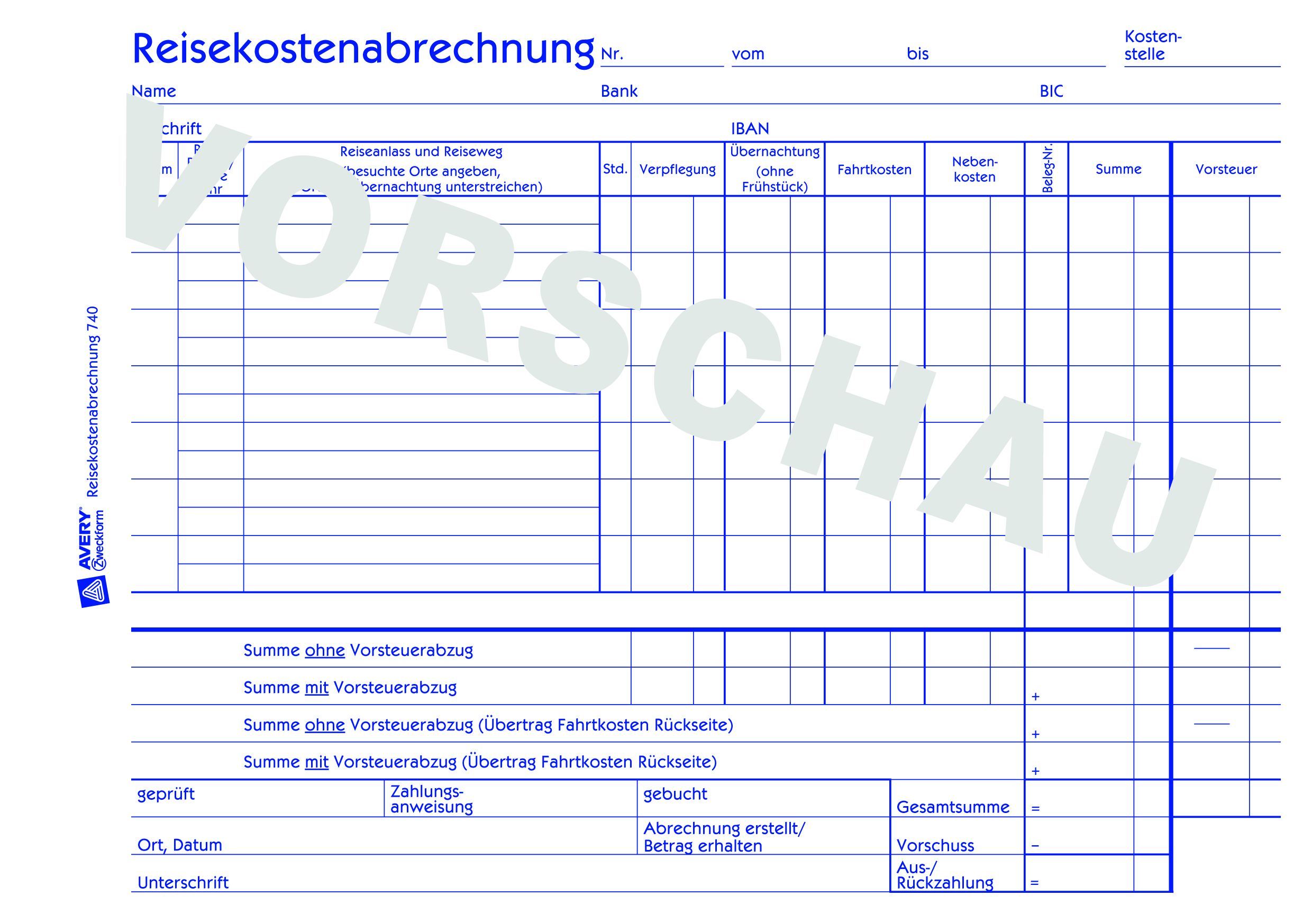 740 Reisekostenabrechnung, DIN A5, für wöchentliche Abrechnung, 50 Blatt, weiß