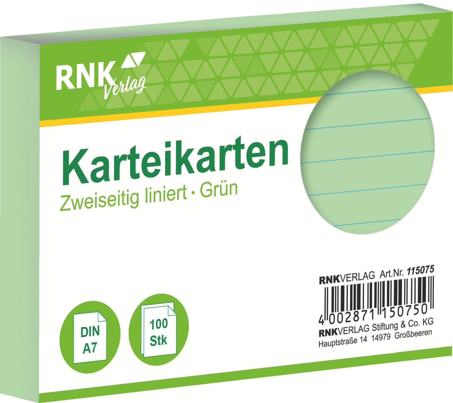 Karteikarten - DIN A7, liniert, grün, 100 Karten Karteikarten - DIN A7, liniert, grün, 100 Karten