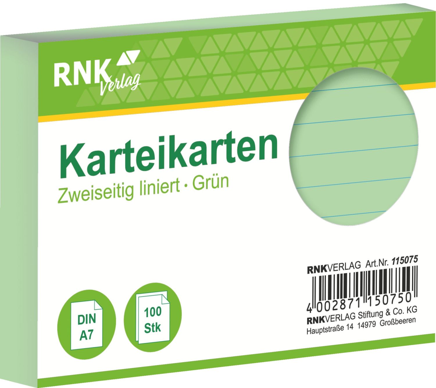 Karteikarten - DIN A7, liniert, grün, 100 Karten