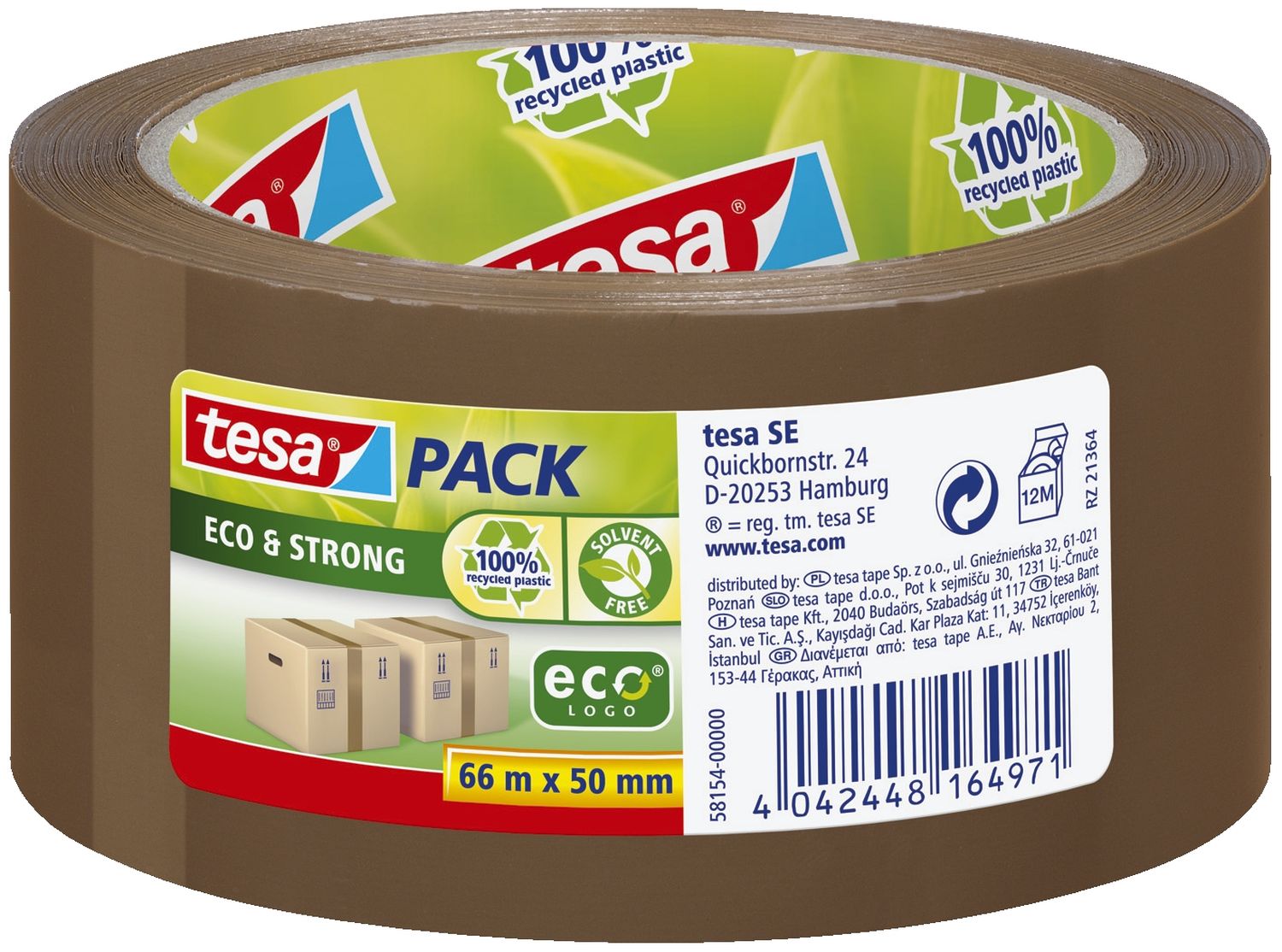 Verpackungsklebeband tesapack® Eco & Strong - PP, 66 m x 50 mm, braun Verpackungsklebeband tesapack® Eco & Strong - PP, 66 m x 50 mm, braun