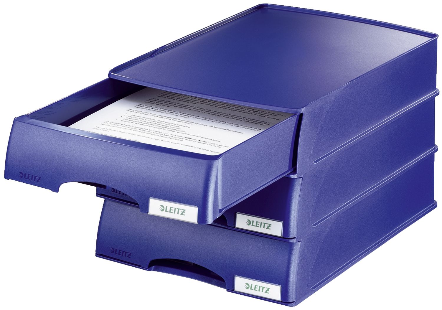 Briefablage Leitz plus 5210-00-35 mit Schublade, DIN A4, Polystyrol, blau Briefablage Leitz plus 5210-00-35 mit Schublade, DIN A4, Polystyrol, blau