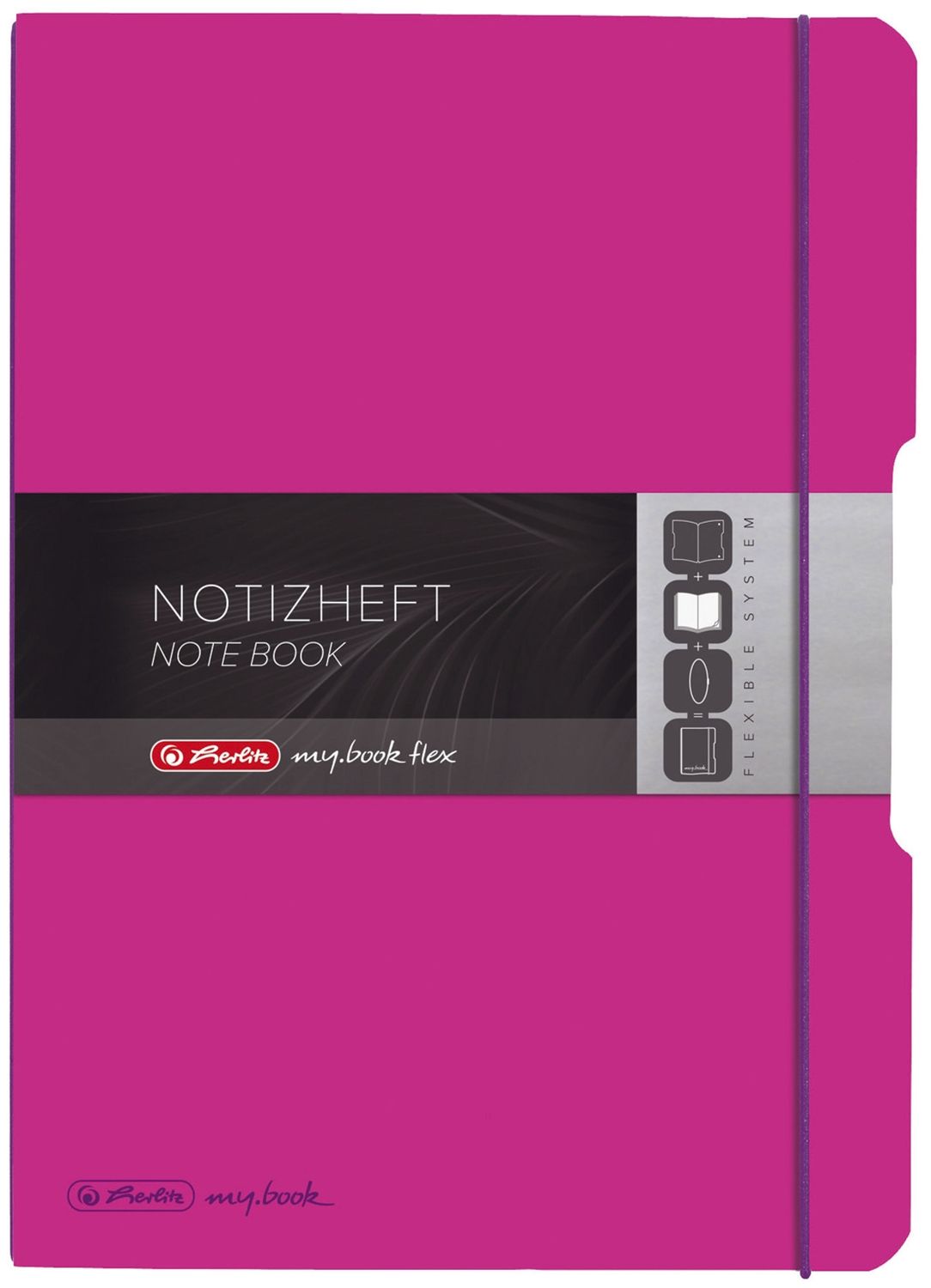 Notizheft flex PP - A4, liniert/kariert, 2x 40 Blatt, pink