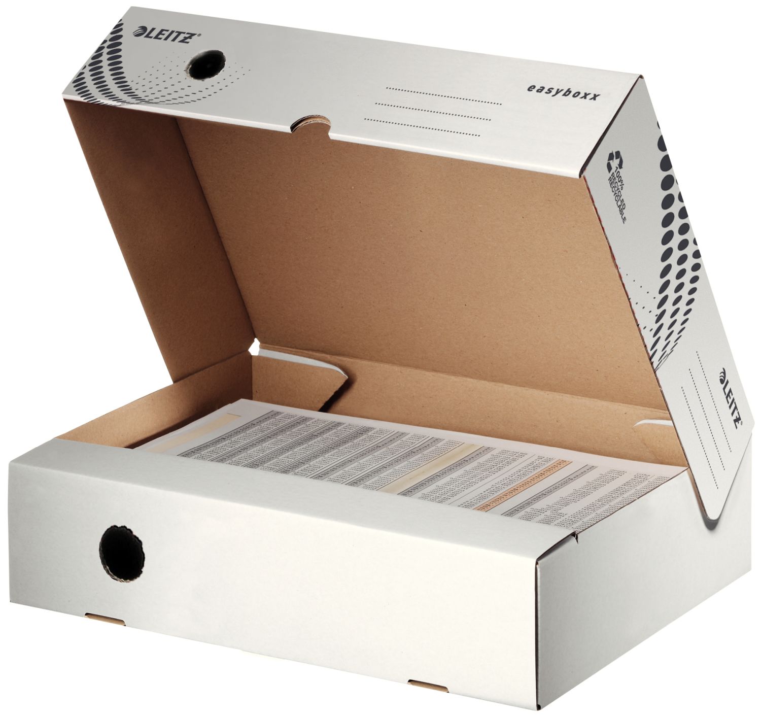 Archivschachtel easyboxx 6134-00-00 DIN A4, Rückenbreite 80 mm, mit breiter Öffnung durch Klappdeckel, Wellpappe (RC), weiß