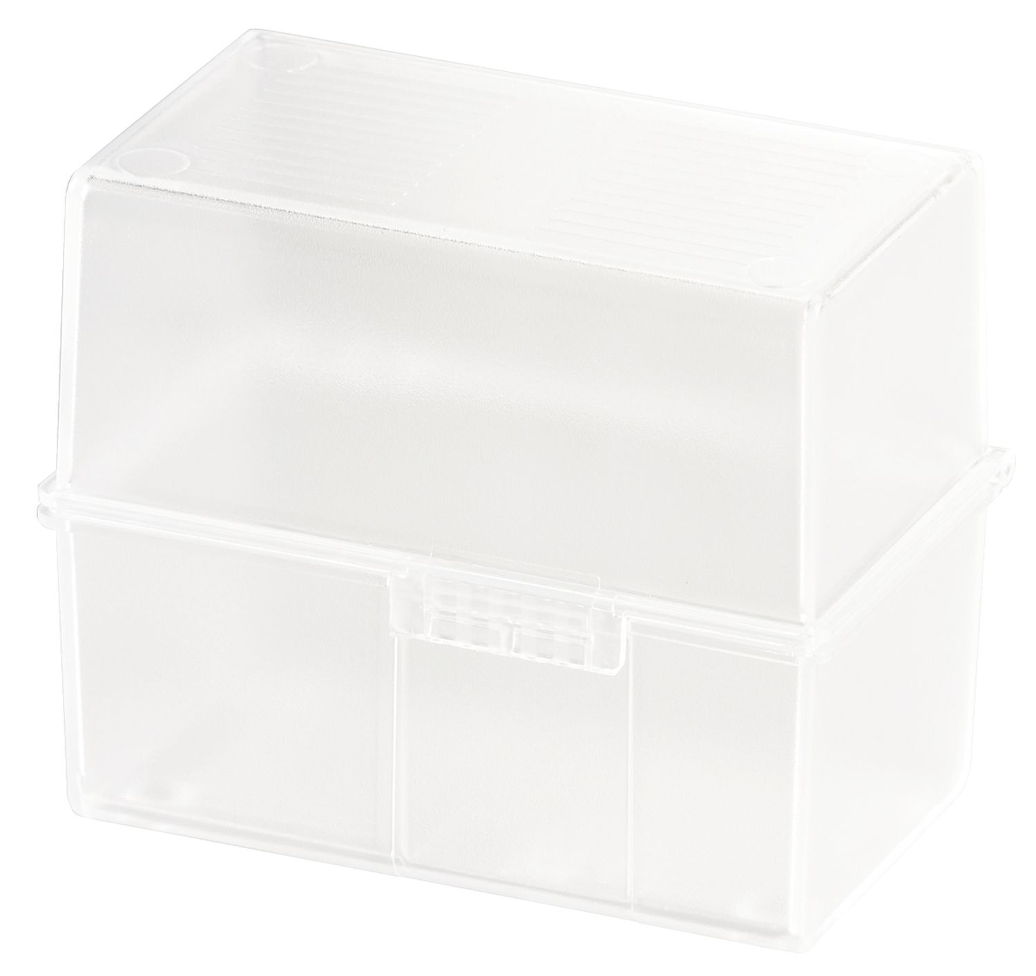 Karteibox DIN A7 quer - für 300 Karten mit Stahlscharnier, transluzent-klar Karteibox DIN A7 quer - für 300 Karten mit Stahlscharnier, transluzent-klar