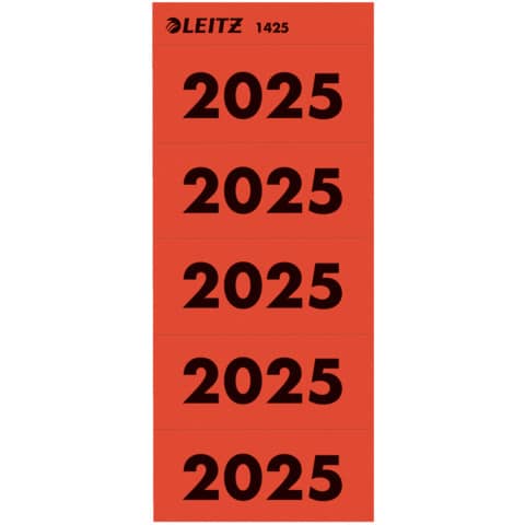 Jahreszahlen Leitz 1425-00-25, Jahr 2025, 60 x 25,5 mm, selbstklebend, 100 Stück, rot