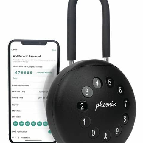 Schlüsseltresor Phönix Palm KS0213ES, mit 2 Haken und Vorhängeschloss, 10,0 x 10,0 x 5,0 cm, Elektronikschloss, schwarz