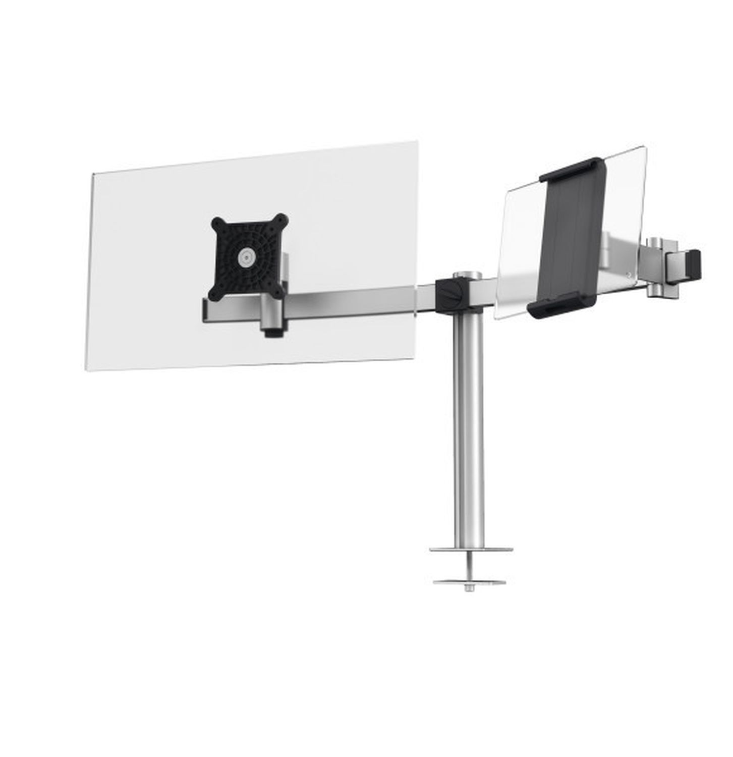 Monitorwandhalter mit Arm für 1 Monitor und 1 Tablet - silber, 8 kg, Tischdurchführung Monitorwandhalter mit Arm für 1 Monitor und 1 Tablet - silber, 8 kg, Tischdurchführung