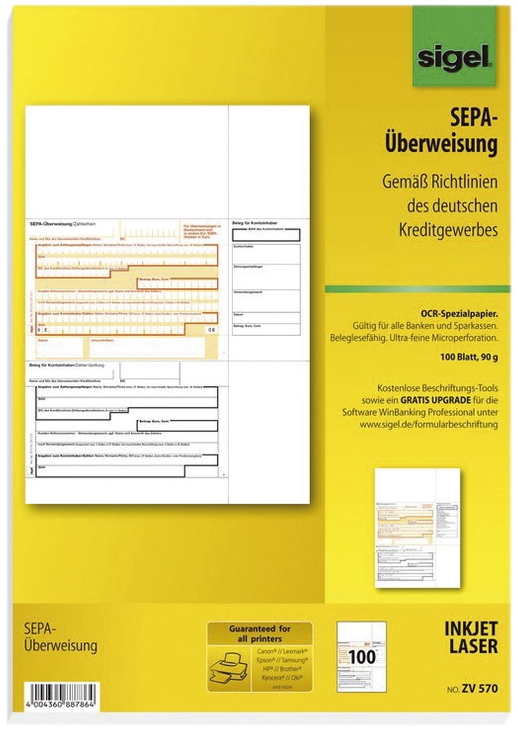 PC-SEPA-Überweisung, Gültig für alle Banken und Sparkassen, 100 Stück PC-SEPA-Überweisung, Gültig für alle Banken und Sparkassen, 100 Stück