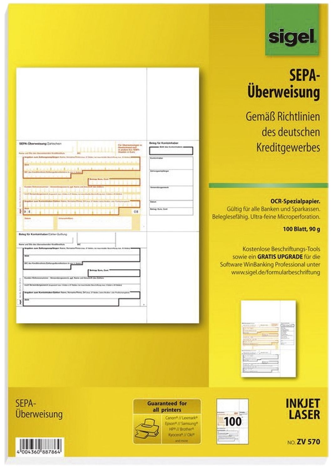 PC-SEPA-Überweisung, Gültig für alle Banken und Sparkassen, 100 Stück