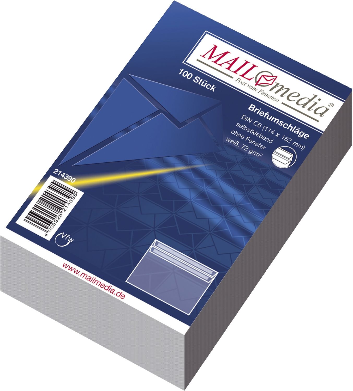 Briefumschläge MAILmedia® 30002361, C6 (162x114 mm), ohne Fenster, selbstklebend, 72 g/qm, 100 Stück