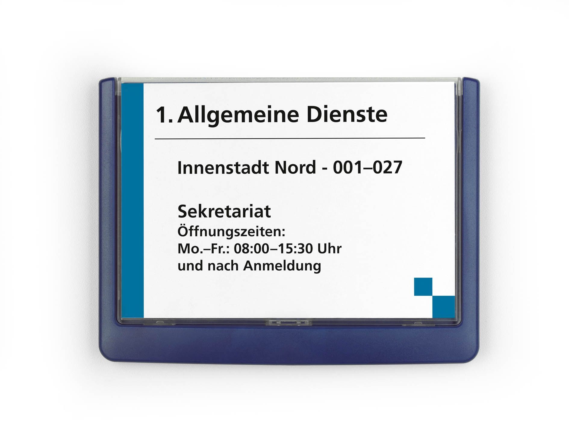 Türschild CLICK SIGN, Rahmen dunkelblau, 149 x 105,5 mm, transparent Türschild CLICK SIGN, Rahmen dunkelblau, 149 x 105,5 mm, transparent