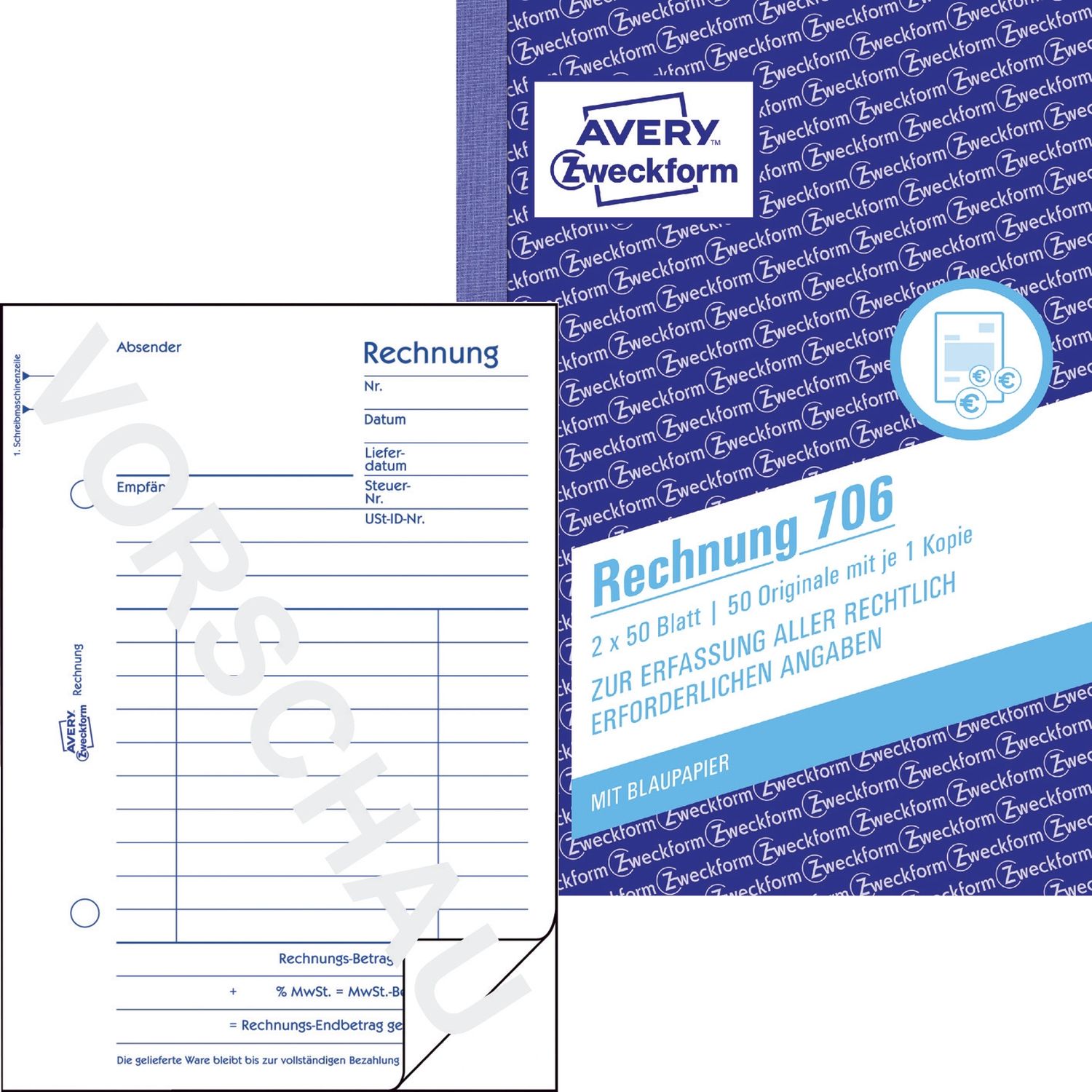 706 Rechnung, DIN A6, vorgelocht, 2 x 50 Blatt, weiß 706 Rechnung, DIN A6, vorgelocht, 2 x 50 Blatt, weiß