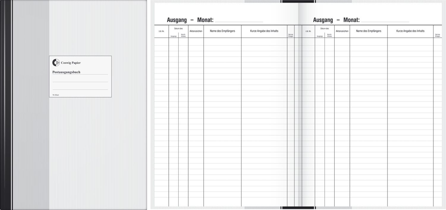 Postausgangsbuch, Schwarz, 1 Seite, A4, 210 x 297 mm, 96 Blatt