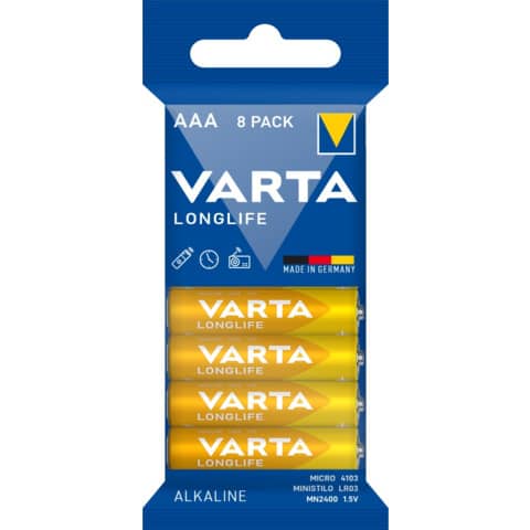 Batterien Varta Longlife AAA 4103, Micro, R3, LR03, 1,5 V, 8 Stück