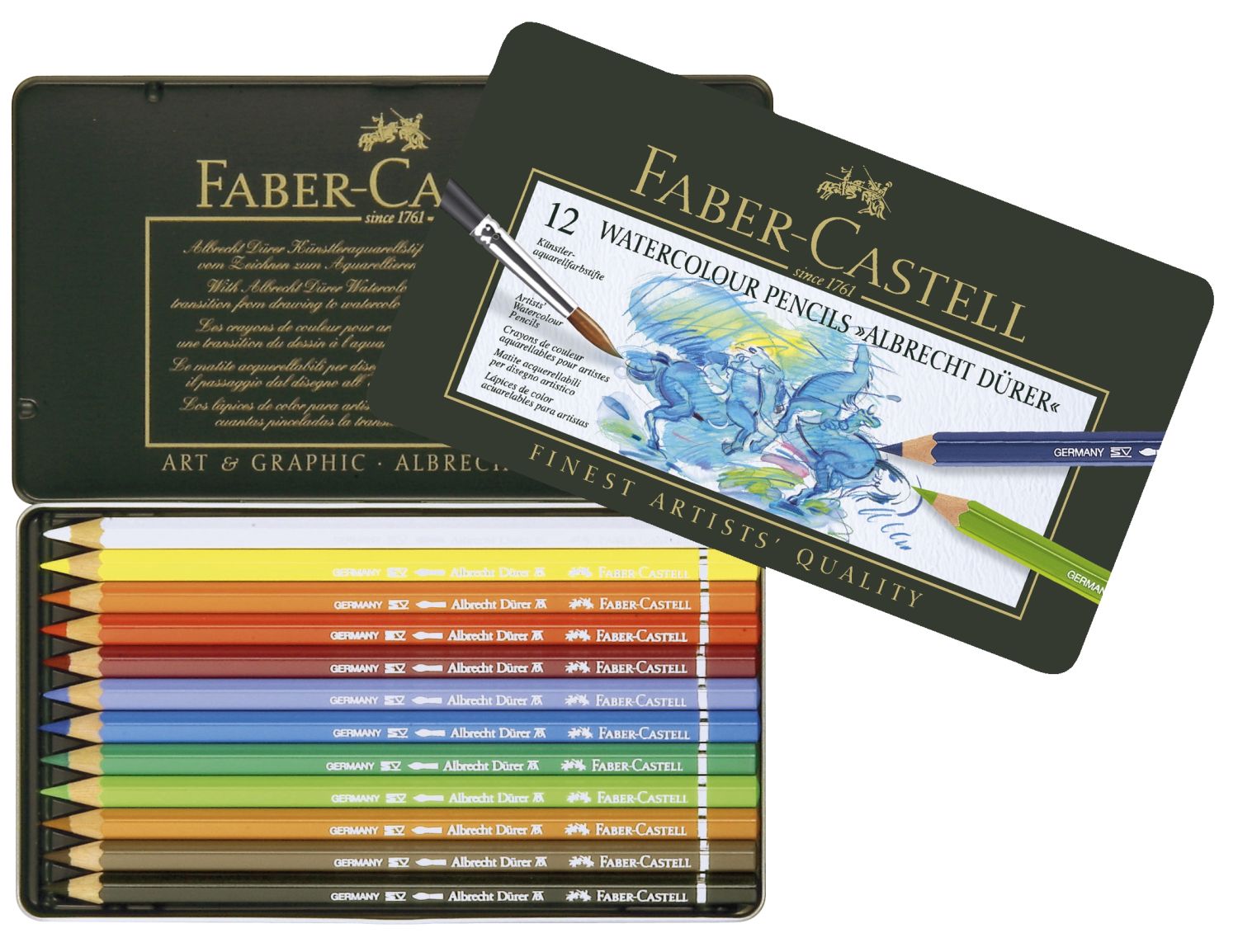 Künstler-Aquarellstift ALBRECHT DÜRER®,12 Farben sortiert im Metalletui Künstler-Aquarellstift ALBRECHT DÜRER®,12 Farben sortiert im Metalletui
