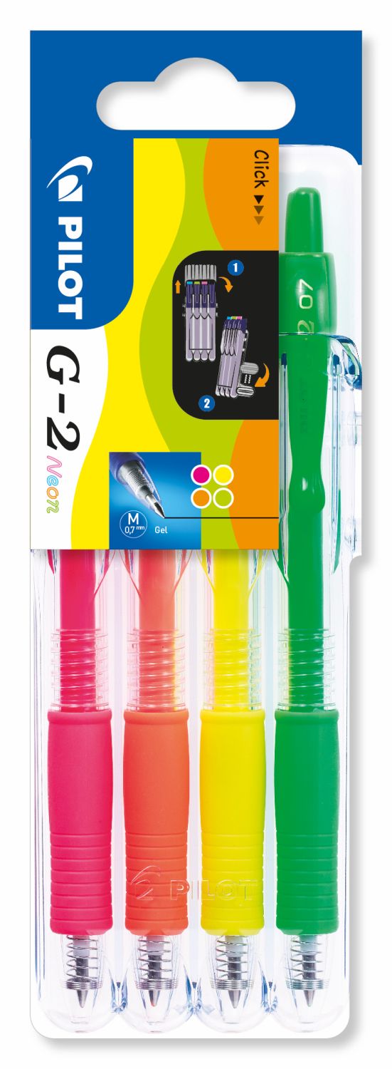 Gelschreiber G2-7 Etui - 0,4 mm, 4 Stück, neon sortiert